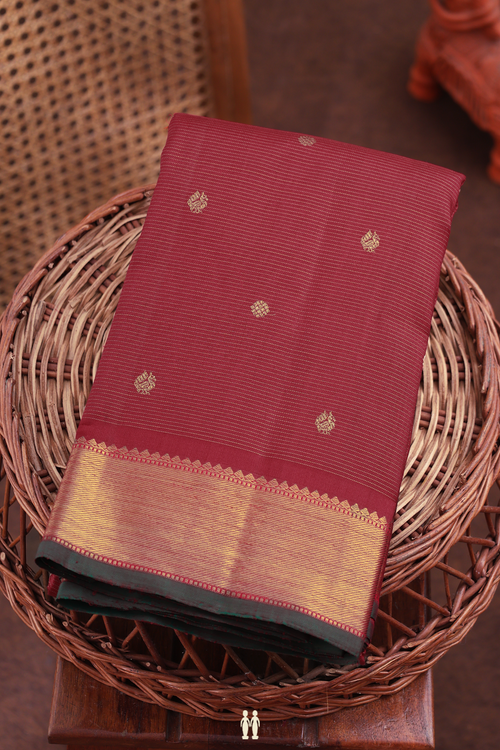 kanchipuram Silk Saree In Crimson Red With Stripes Design
