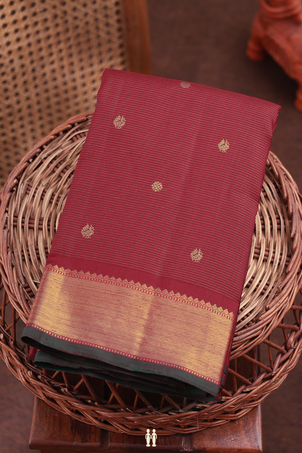 kanchipuram Silk Saree In Crimson Red With Stripes Design