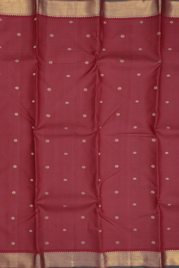 kanchipuram Silk Saree In Crimson Red With Stripes Design