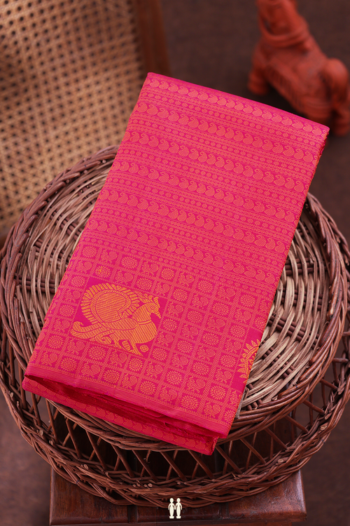 Kanchipuram Silk Saree In Rani Pink With Jacquard Pattern