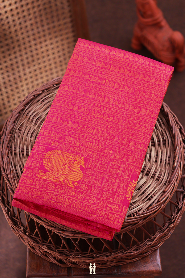 Kanchipuram Silk Saree In Rani Pink With Jacquard Pattern