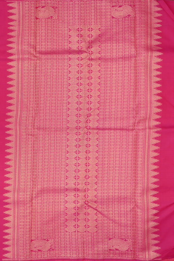 Kanchipuram Silk Saree In Rani Pink With Jacquard Pattern