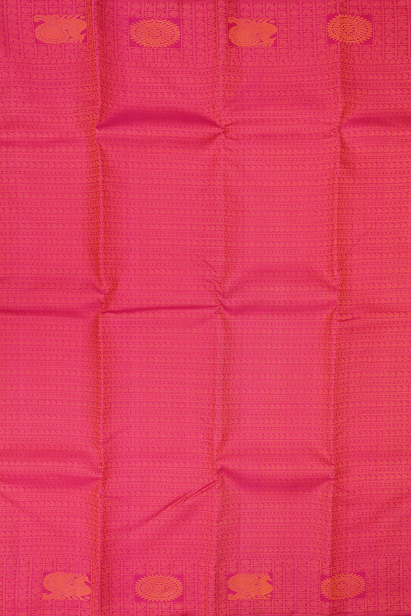 Kanchipuram Silk Saree In Rani Pink With Jacquard Pattern