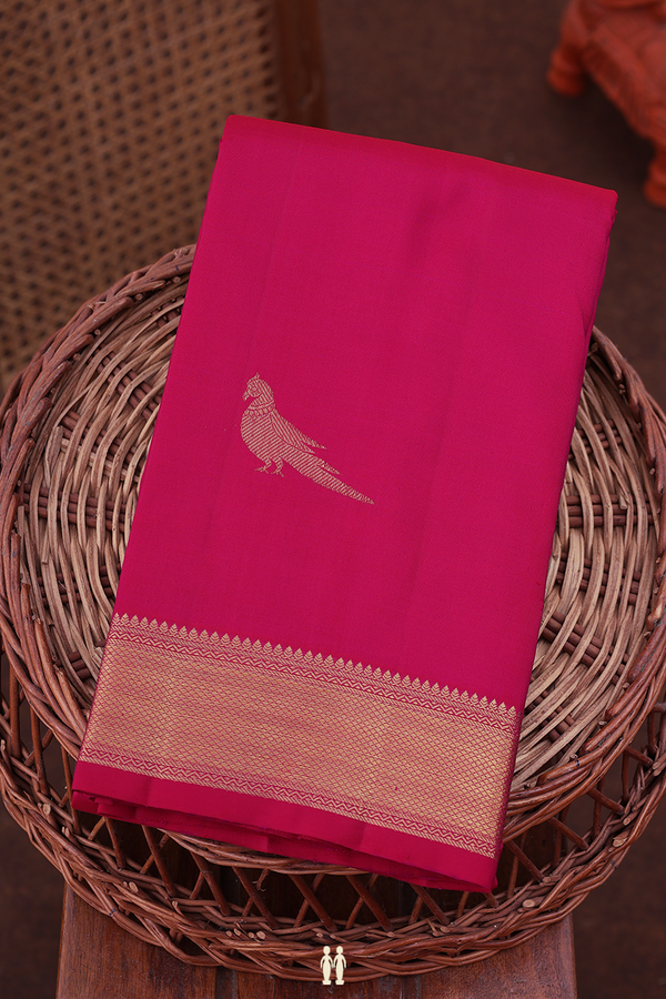 Kanchipuram Silk Saree In Dark Pink With Parrot Motifs