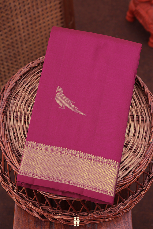 Kanchipuram Silk Saree In Dark Pink With Parrot Motifs