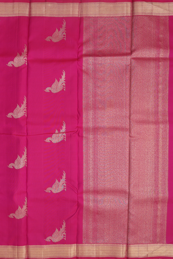 Kanchipuram Silk Saree In Dark Pink With Parrot Motifs