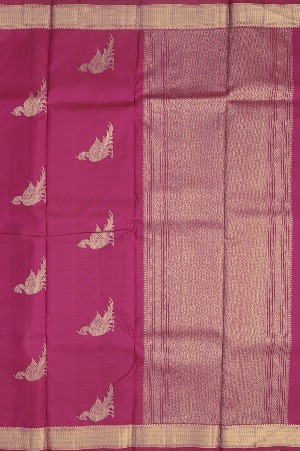 Kanchipuram Silk Saree In Dark Pink With Parrot Motifs