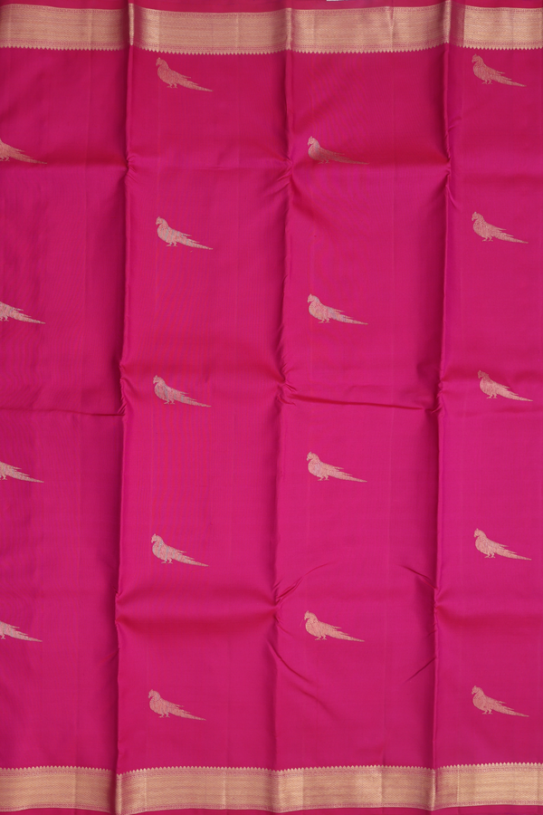 Kanchipuram Silk Saree In Dark Pink With Parrot Motifs