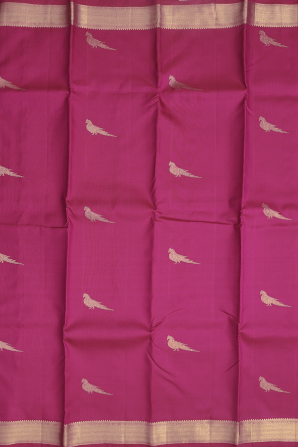 Kanchipuram Silk Saree In Dark Pink With Parrot Motifs