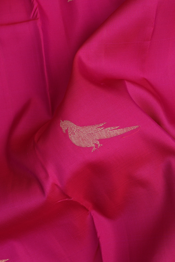 Kanchipuram Silk Saree In Dark Pink With Parrot Motifs