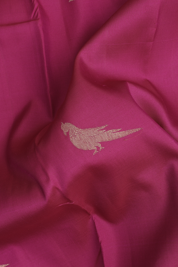 Kanchipuram Silk Saree In Dark Pink With Parrot Motifs