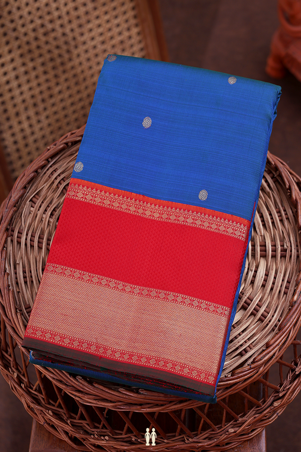 Kanchipuram Silk Saree In Blue With Rudraksh Buttis