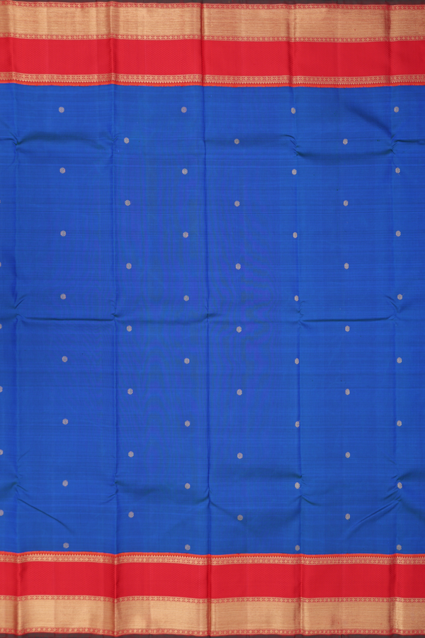 Kanchipuram Silk Saree In Blue With Rudraksh Buttis