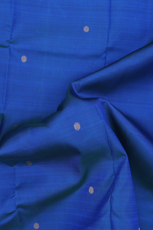 Kanchipuram Silk Saree In Blue With Rudraksh Buttis