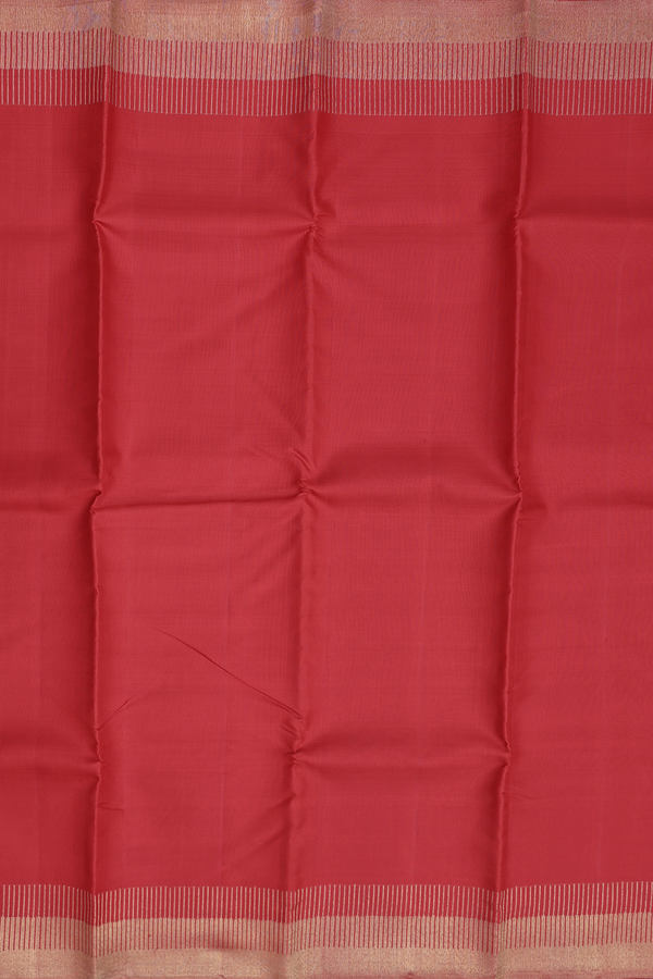 Kanchipuram Silk Saree In Scarlet Red With Seepu Rekku Border