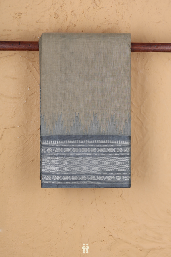 Kanchi Cotton Saree In Dusty Brown With Contrast Silk Border