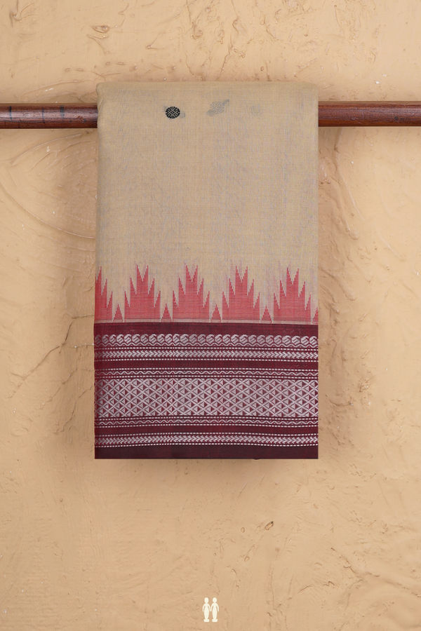 Kanchi Cotton Saree In Pastel Brown With Threadwork Buttas