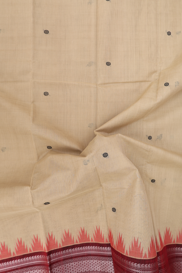 Kanchi Cotton Saree In Pastel Brown With Threadwork Buttas