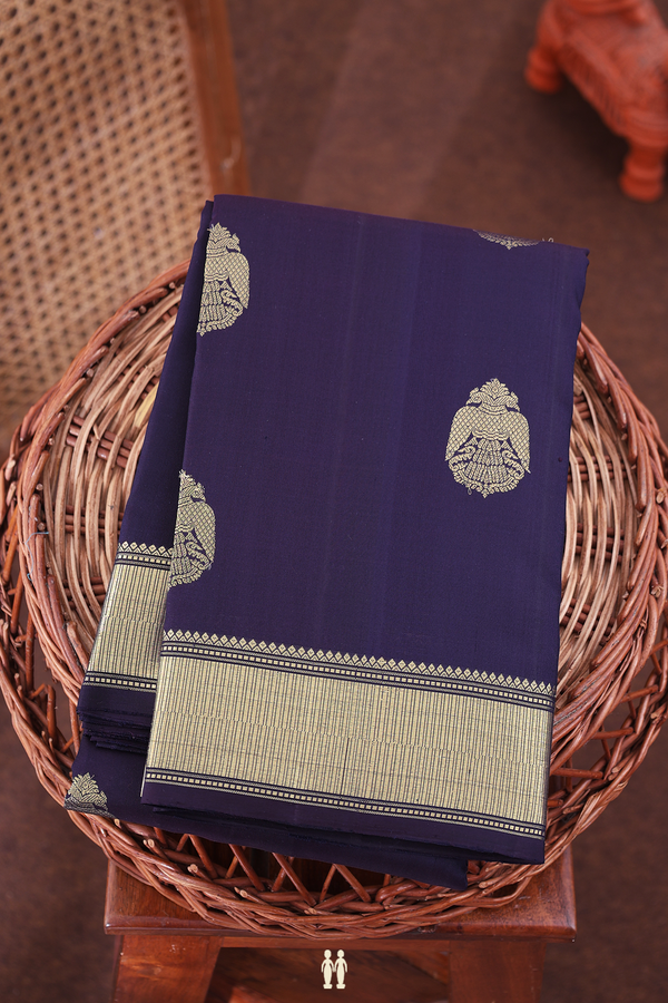 Kanchipuram Silk Saree Dark Purple With Iruthalai Pakshi Buttas