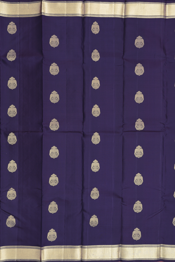 Kanchipuram Silk Saree Dark Purple With Iruthalai Pakshi Buttas