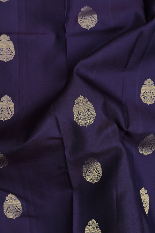 Kanchipuram Silk Saree Dark Purple With Iruthalai Pakshi Buttas