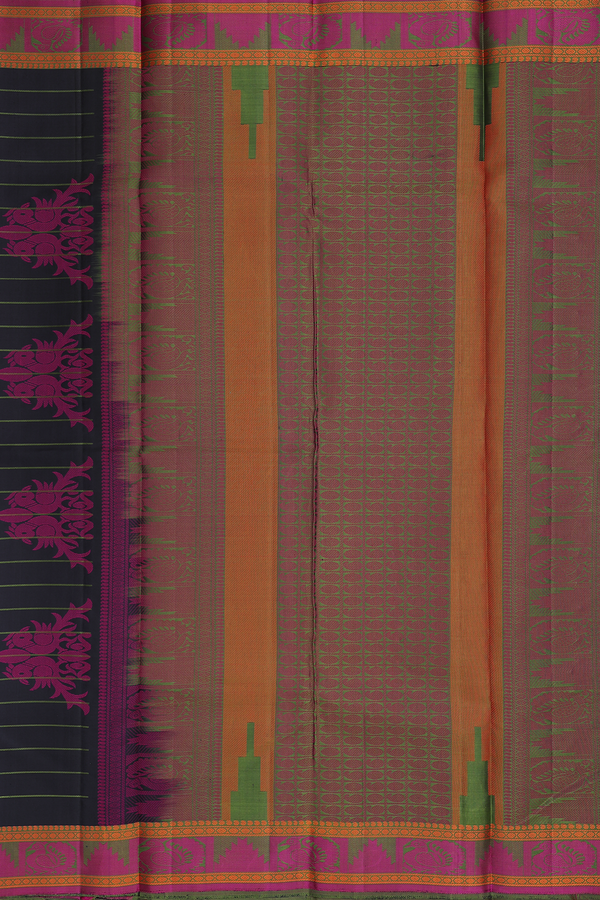 Kanchipuram Silk Saree In Black With Checks Design