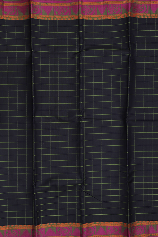 Kanchipuram Silk Saree In Black With Checks Design