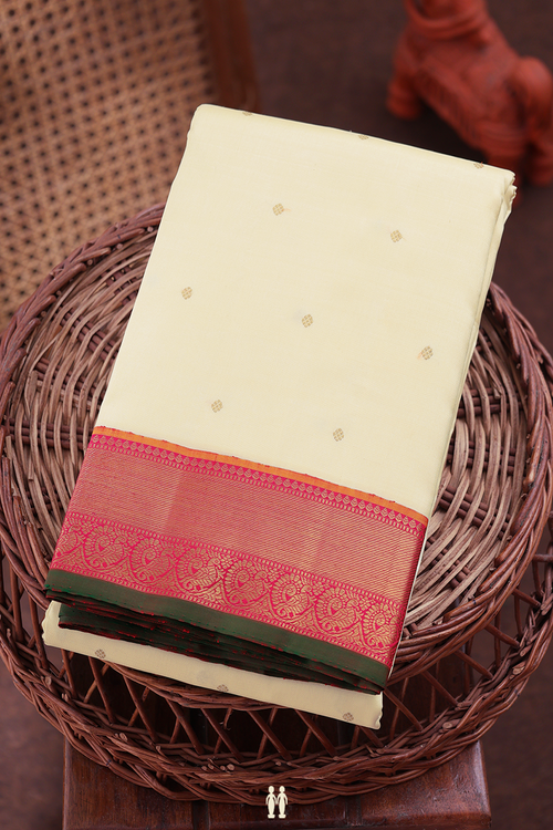 Kanchipuram Silk Saree In Off White With Zari Buttis