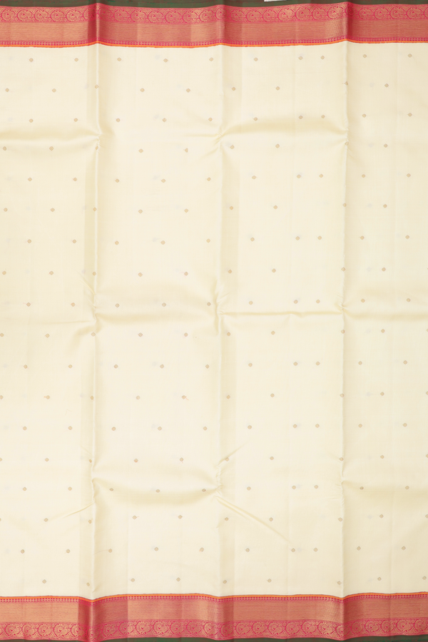 Kanchipuram Silk Saree In Off White With Zari Buttis