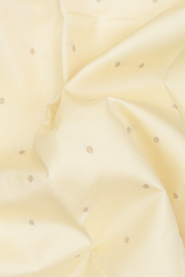 Kanchipuram Silk Saree In Off White With Zari Buttis