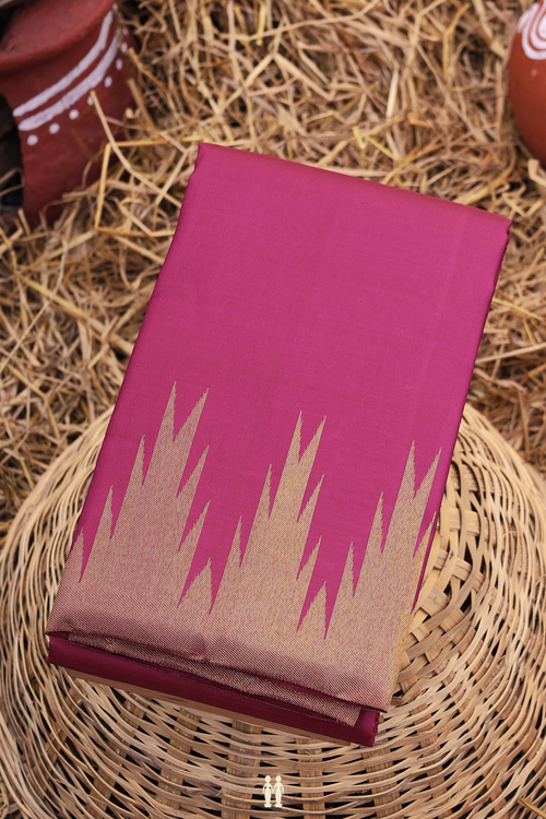 Kanchipuram Silk Saree In Magenta With Temple Border