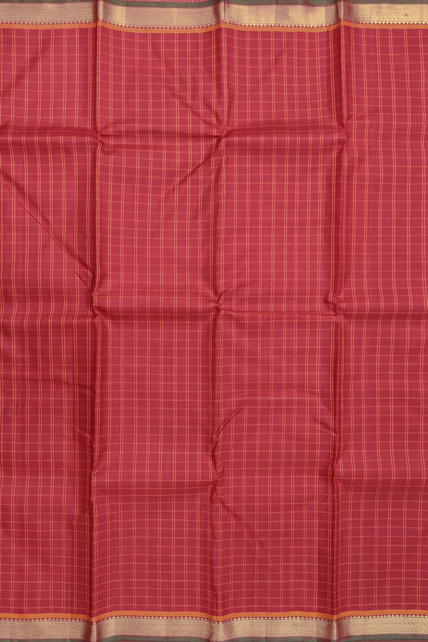 Kanchipuram Silk Saree In Crimson Red With Checks Design