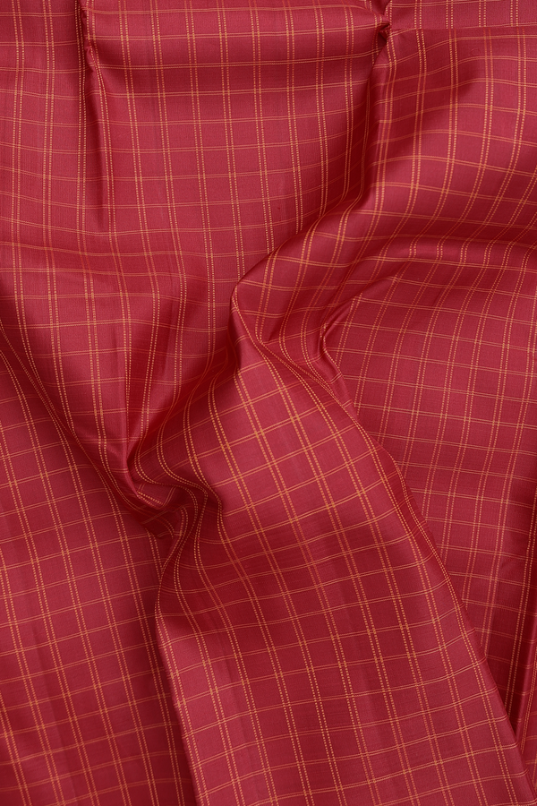 Kanchipuram Silk Saree In Crimson Red With Checks Design