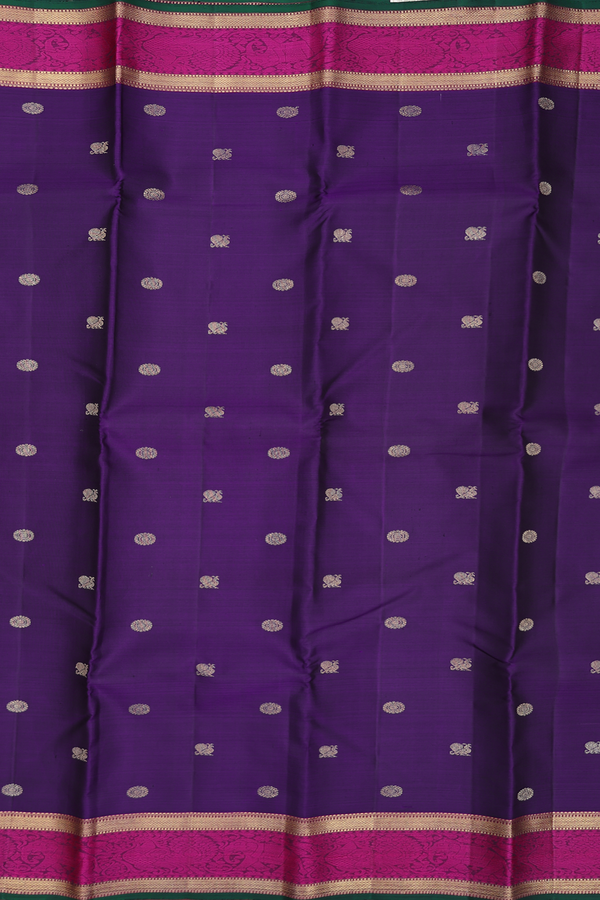 Kanchipuram Silk Saree In Regal Purple With Peacock Buttas