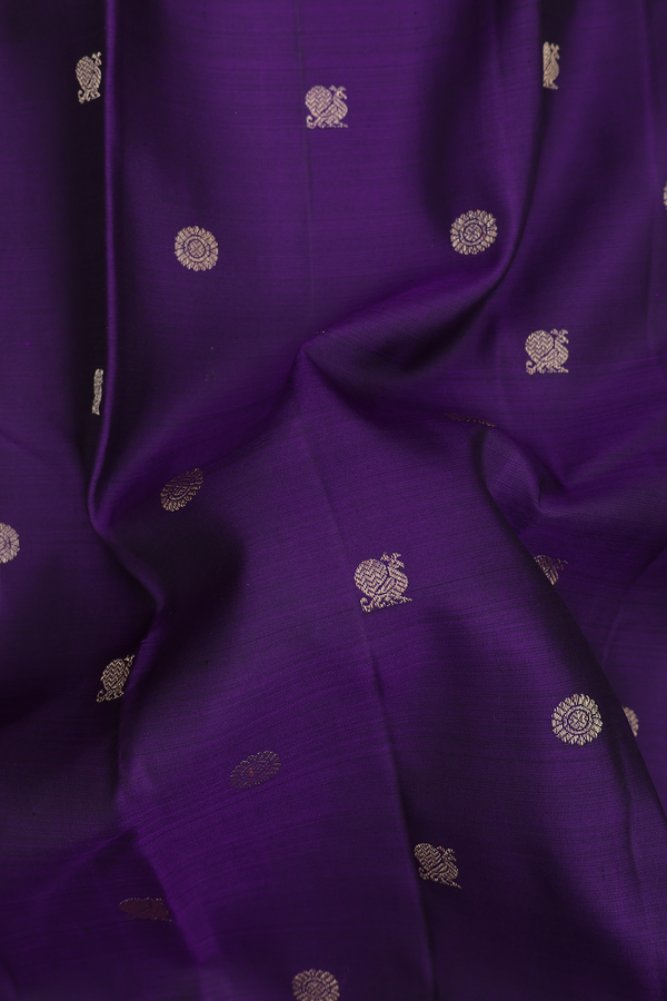 Kanchipuram Silk Saree In Regal Purple With Peacock Buttas
