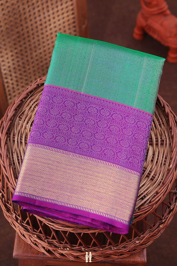 Kanchipuram Silk Saree In Teal Blue With Contrast Border
