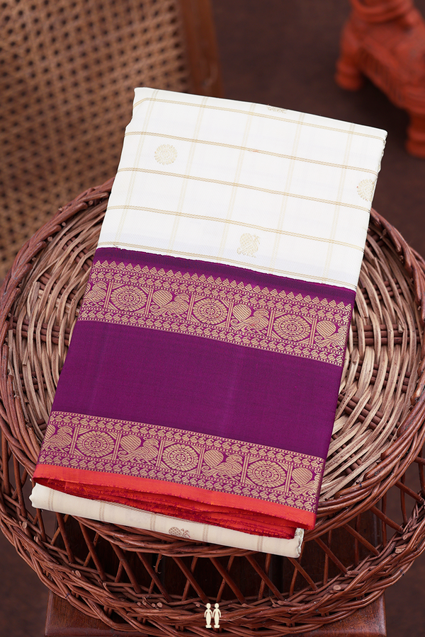 Kanchipuram Silk Saree In White With Checks Design