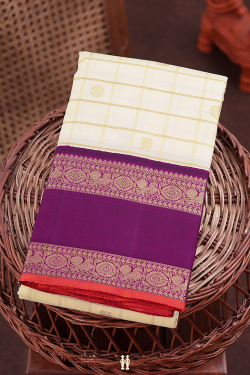 Kanchipuram Silk Saree In White With Checks Design