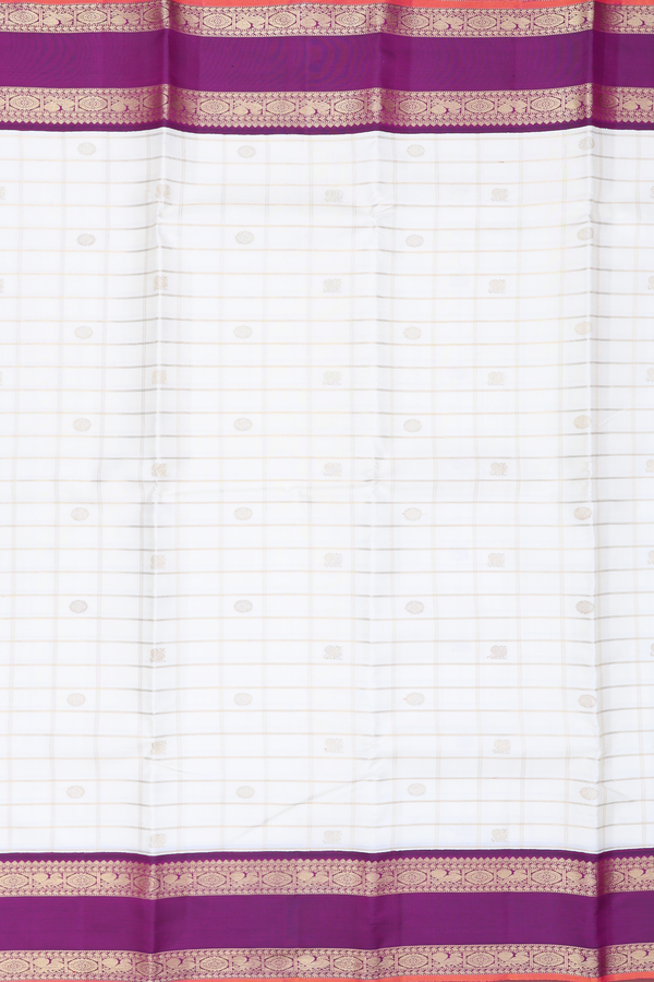 Kanchipuram Silk Saree In White With Checks Design