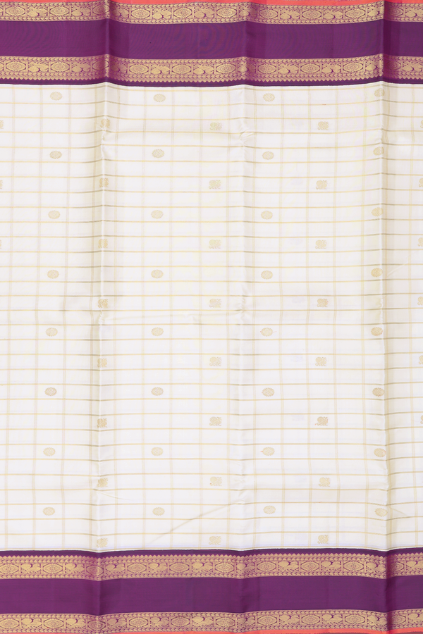 Kanchipuram Silk Saree In White With Checks Design
