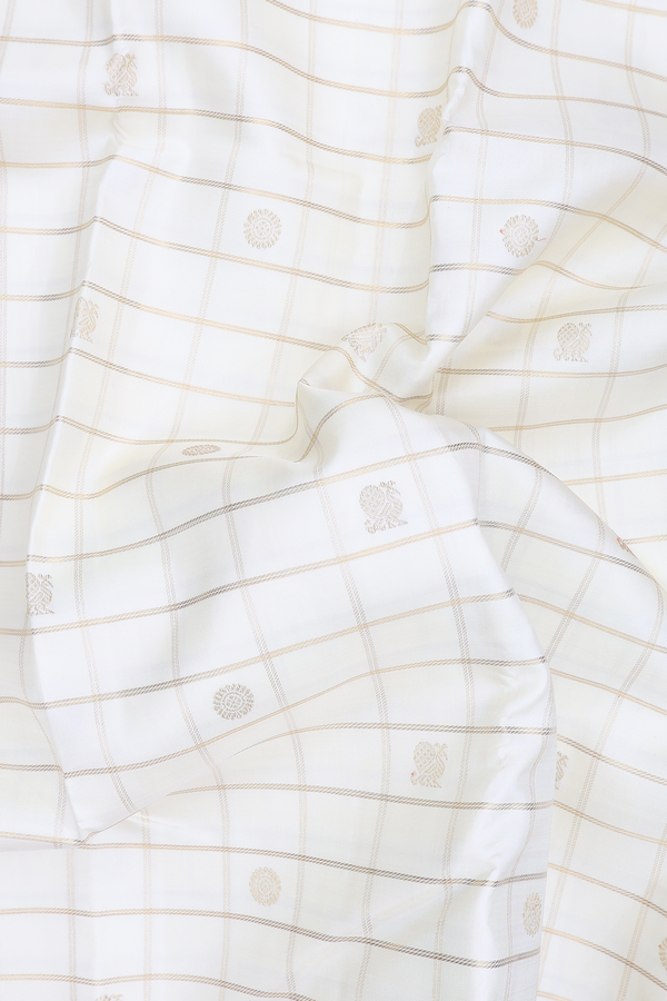 Kanchipuram Silk Saree In White With Checks Design