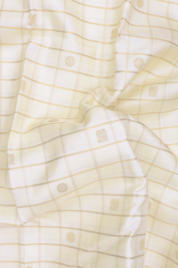 Kanchipuram Silk Saree In White With Checks Design