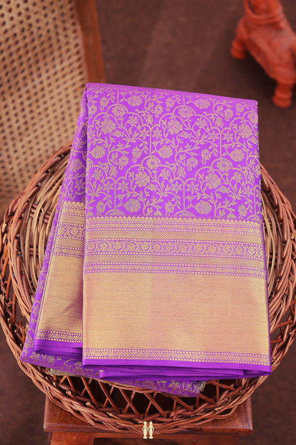 Kanchipuram Silk Saree In Purple With Brocade Design