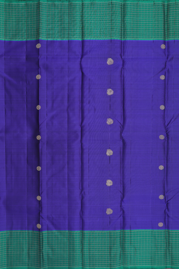 Kanchipuram Silk Saree In Royal Blue With Peacock Buttas