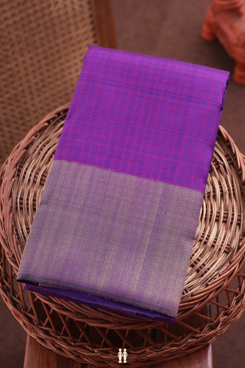 Kanchipuram Silk Saree In Grape Purple With Checks Design