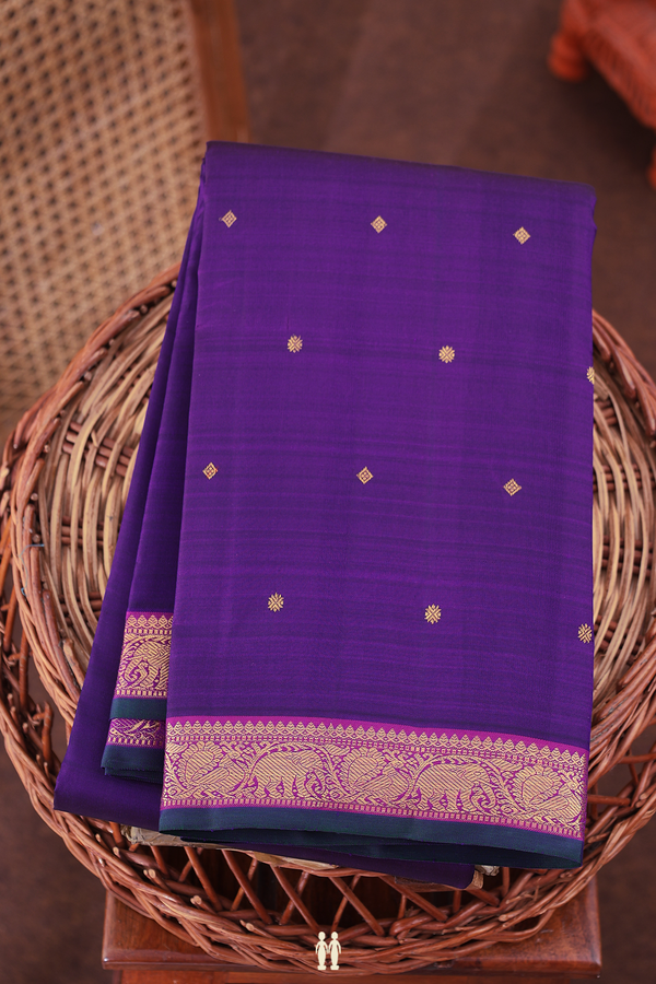 Kanchipuram Silk Saree In Royal Purple With Zari Buttis