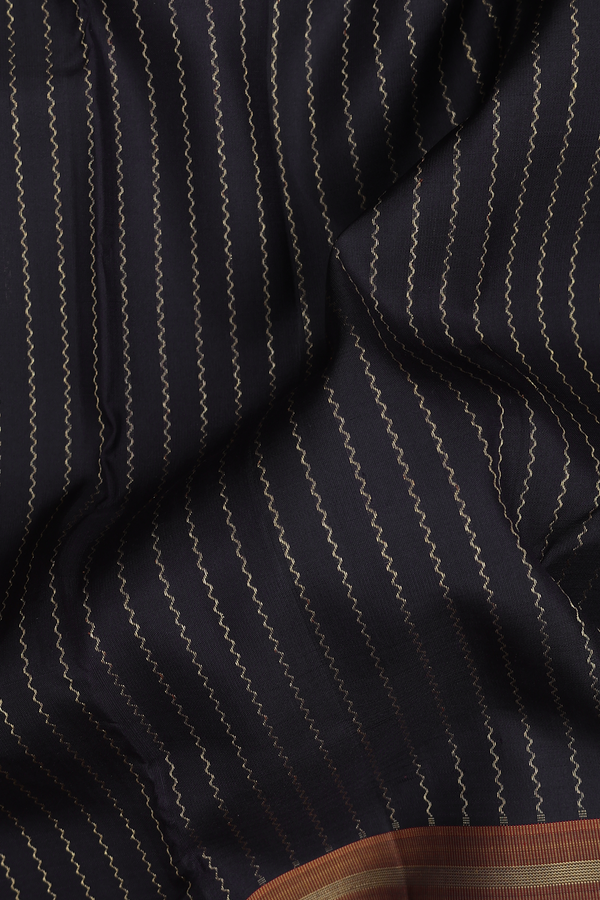 Kanchipuram Silk Saree In Black With Stripes Design