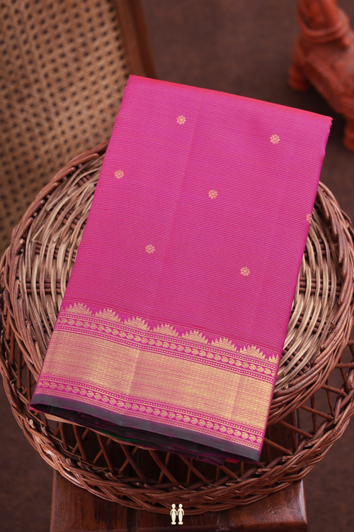 Kanchipuram Silk Saree In Pink With Stripes Along Buttas