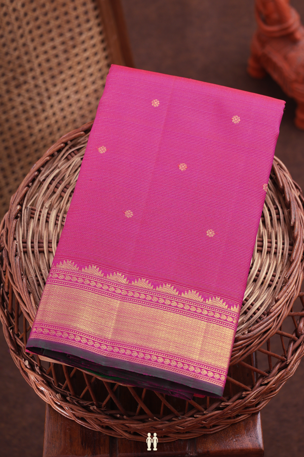 Kanchipuram Silk Saree In Pink With Stripes Along Buttas