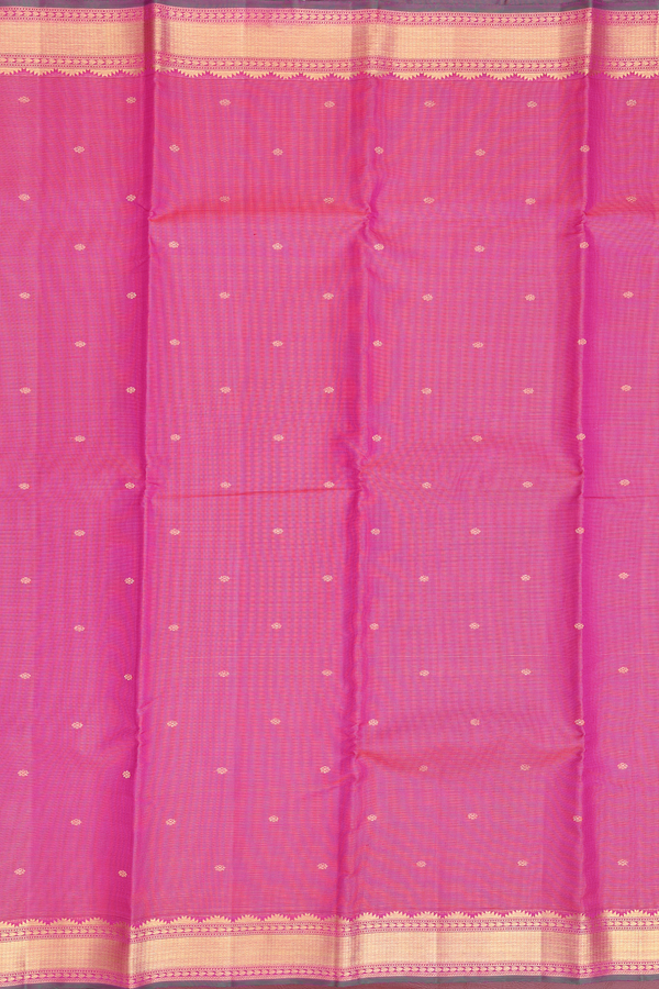 Kanchipuram Silk Saree In Pink With Stripes Along Buttas